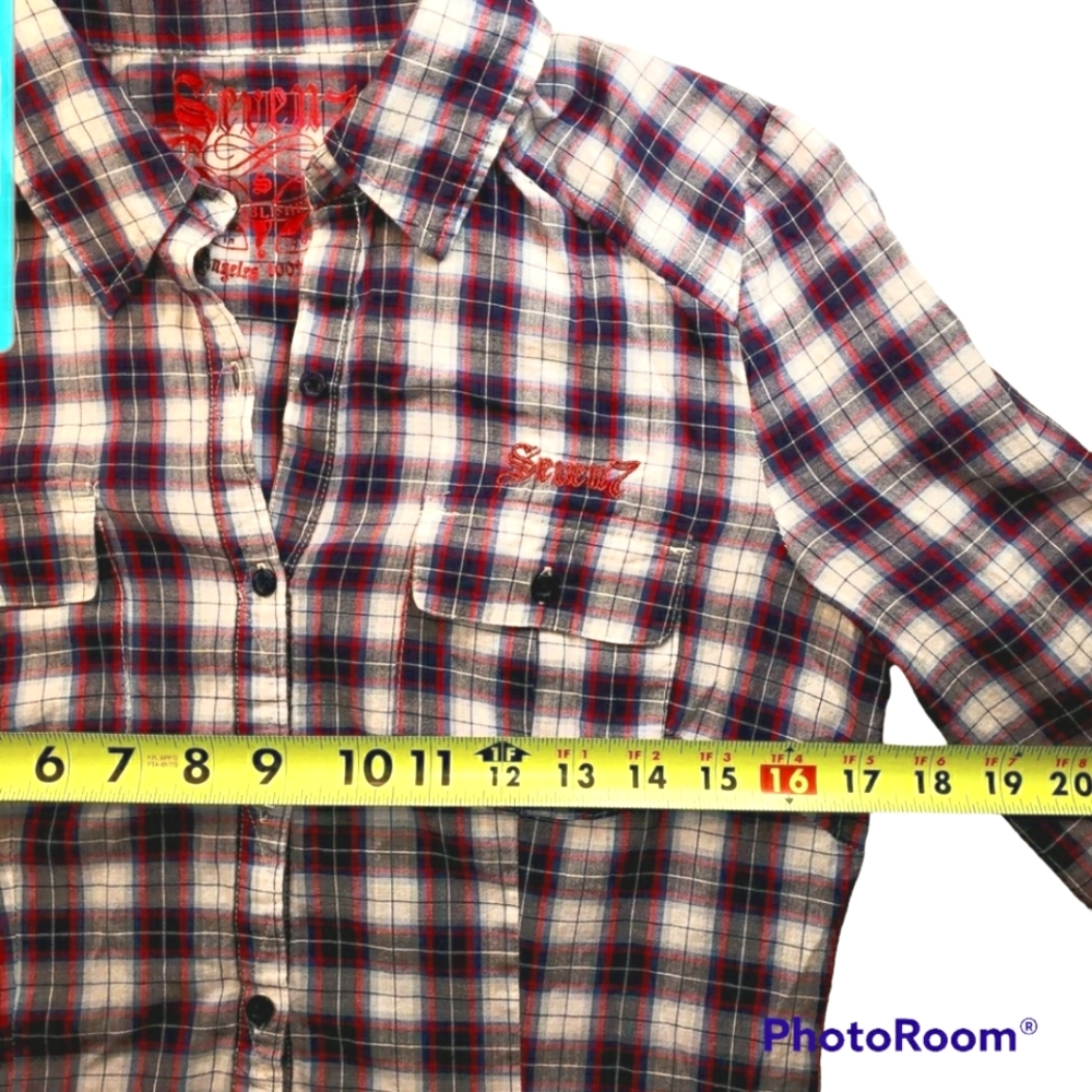 7Seven Women Button-down Plaid Top Small - Picture 7 of 12